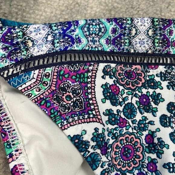 New Nanette Lepore Paros Bikini Bottom Side Ties Damask Print Blue Purple Sz L - Picture 4 of 10